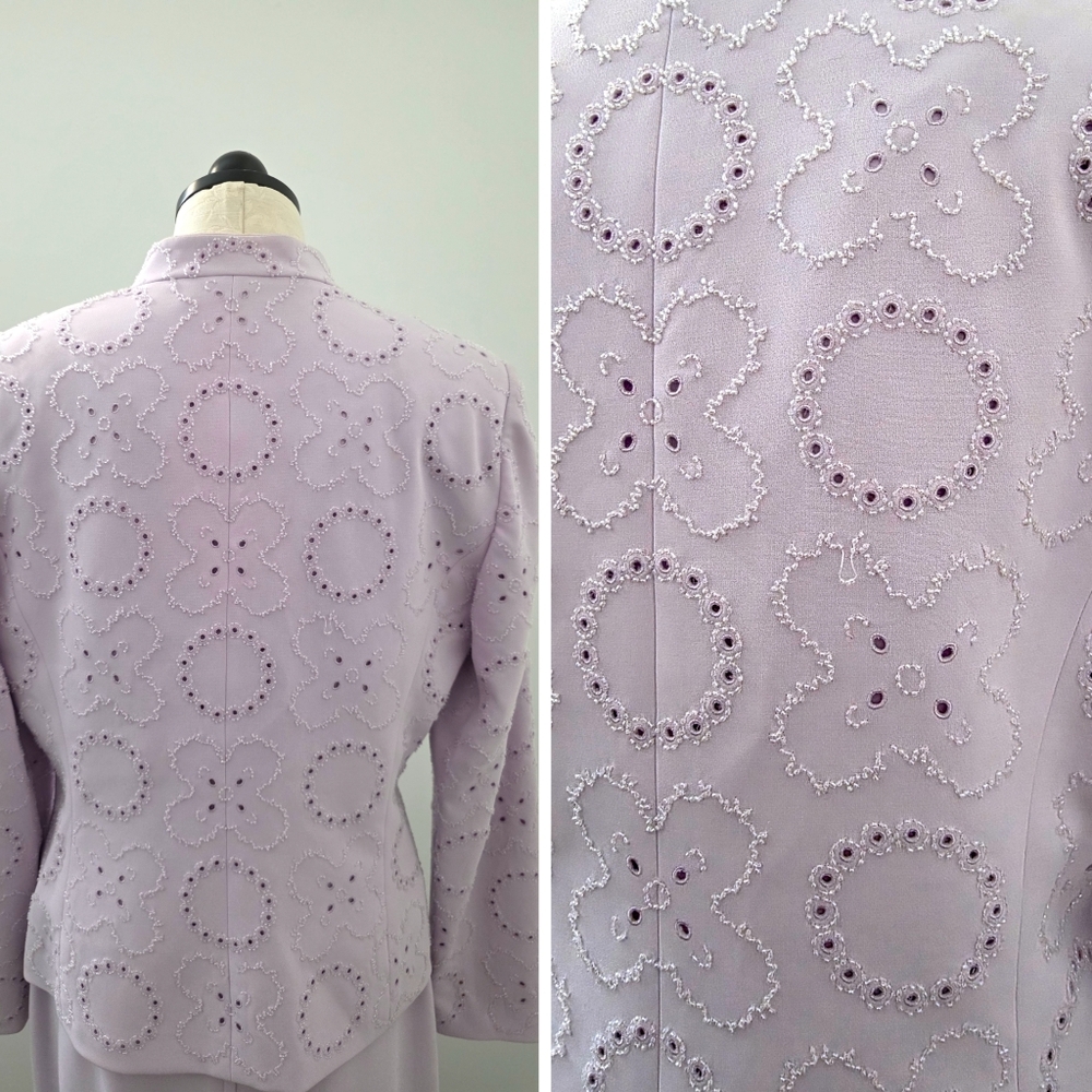 Albert Nipon Vintage Lilac 3-Piece Embellished Beaded Evening Skirt Suit Set M/L - Picture 9 of 11